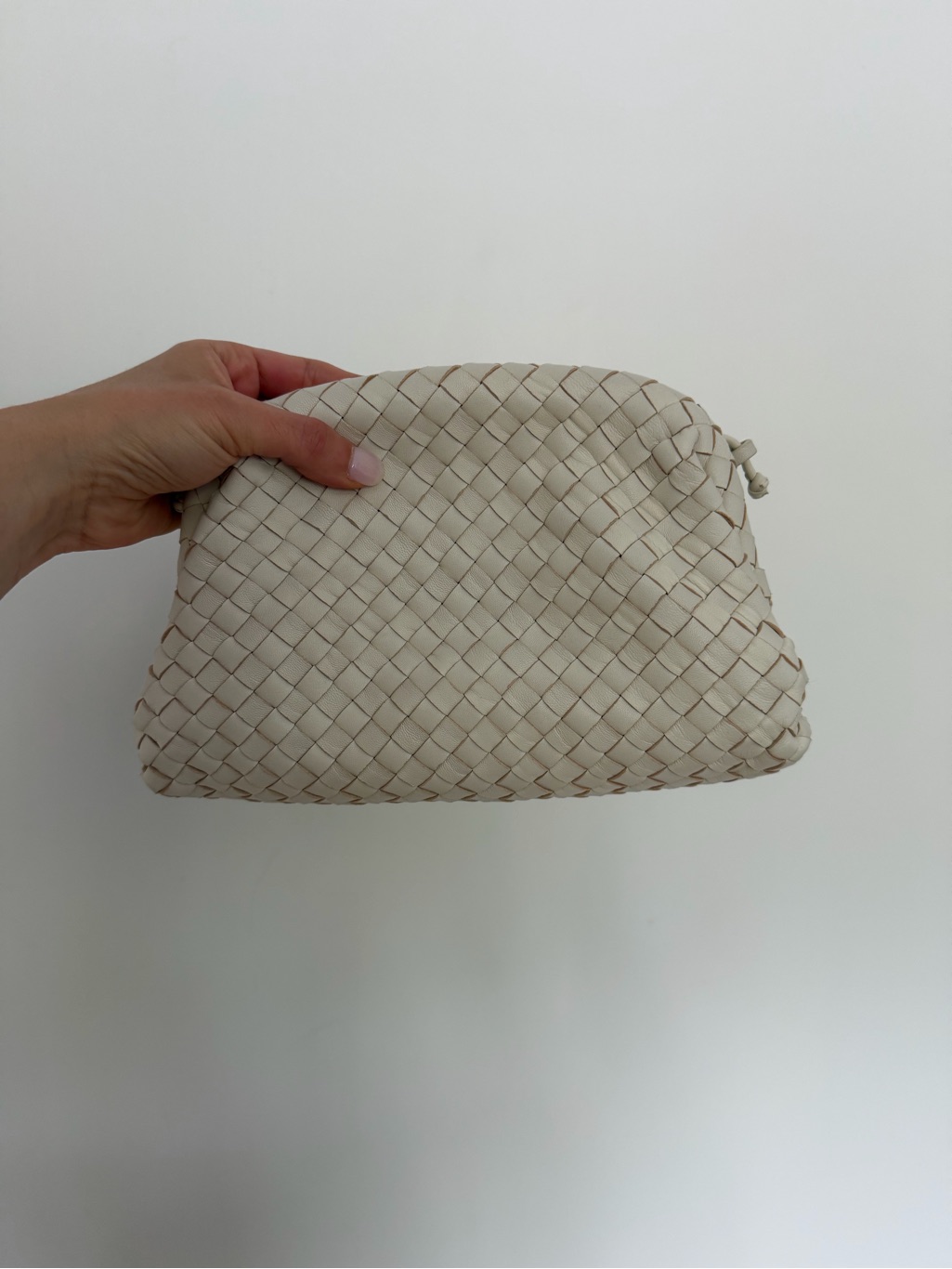 Quince Woven Leather Pouch Clutch In Light Cream